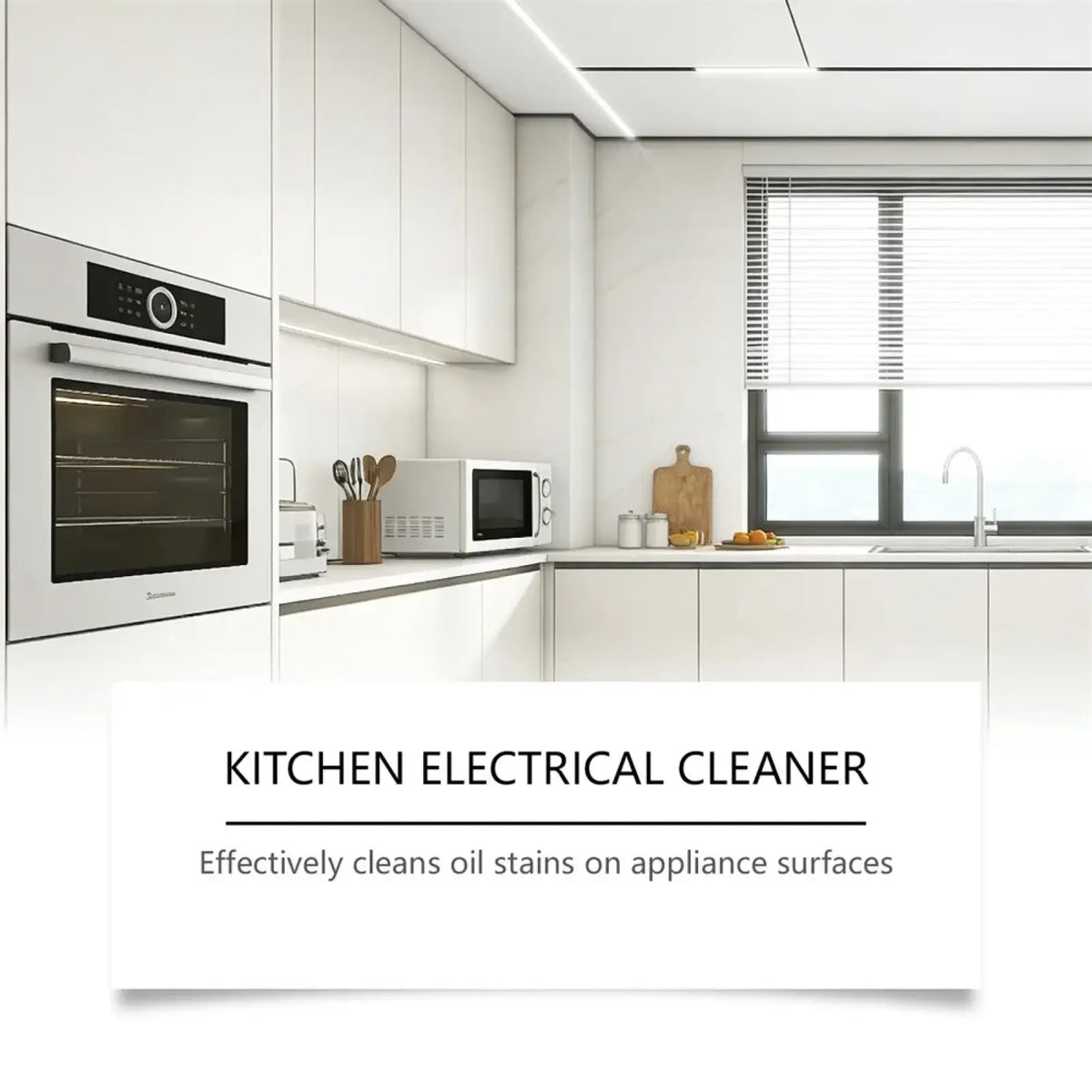 White microwave oven with sleek modern design and black control panel shown with kitchen appliance cleaner heavy duty degreaser spray