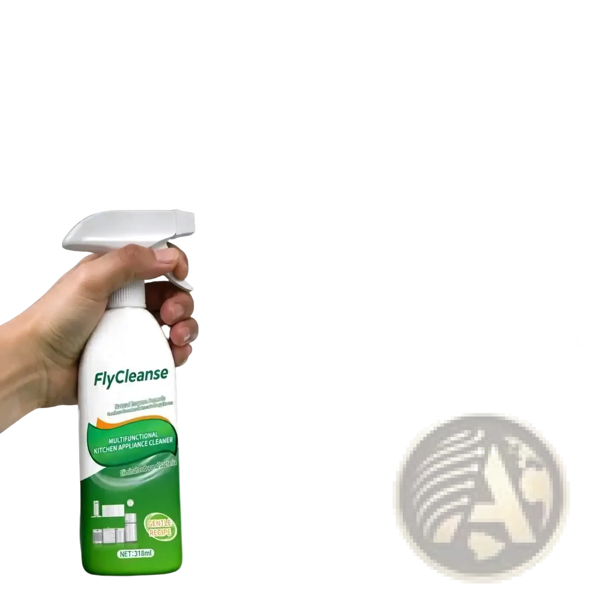 White and green flycleanse kitchen appliance cleaner spray with white trigger nozzle for multifunctional use