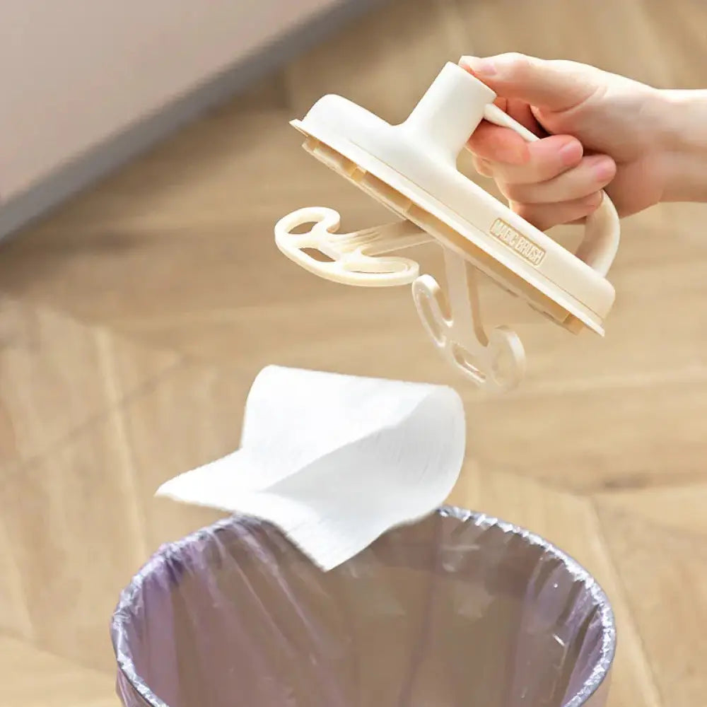 Cream-colored plastic Arbaglobal multi-surface long handle scrub brush with handle and suction cup design