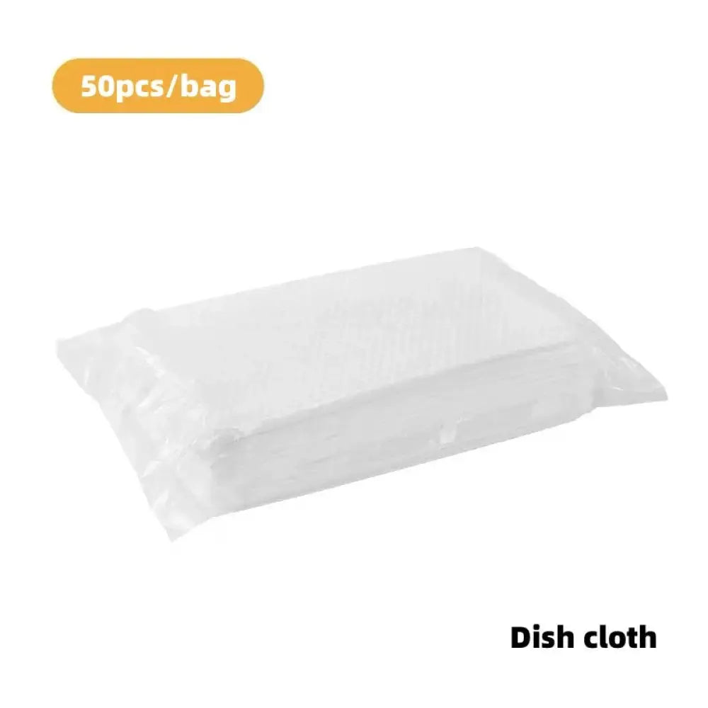 White translucent plastic bag containing 50 dish cloths for arbaglobal multi-surface long handle scrub brush cleaning use