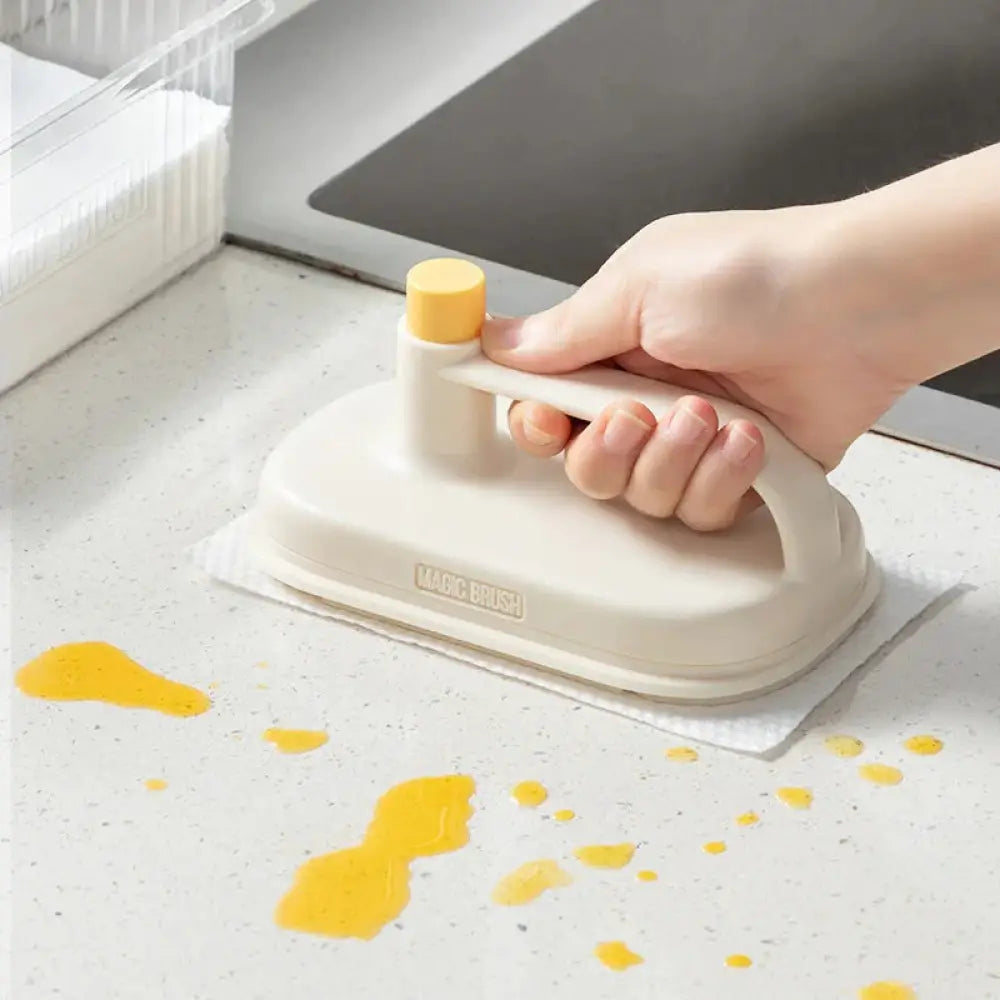 Arbaglobal multi-surface long handle scrub brush cream plastic squeegee with yellow handle for cleaning countertops