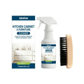 White spray bottle with white trigger nozzle and blue label containing Jakehoe kitchen cabinet degreaser spray cleaner