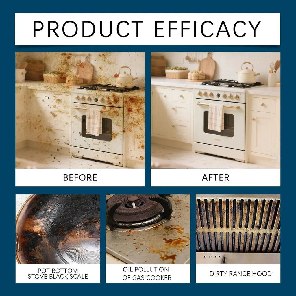 White gas range with kettle and towel showcasing kitchen cabinet degreaser spray for effective grease removal