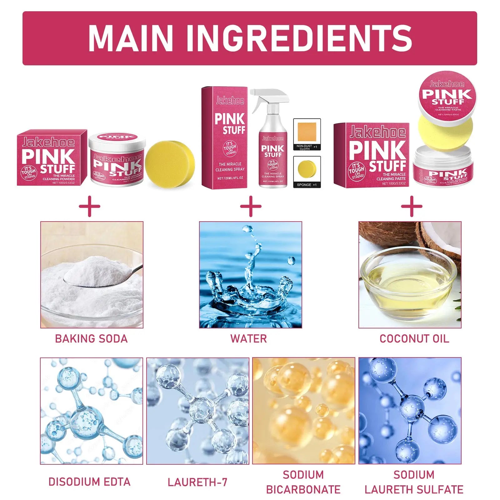 Pink jakehoe pink stuff kitchen cleaning paste in a white jar with pink lid for multi purpose stain removal