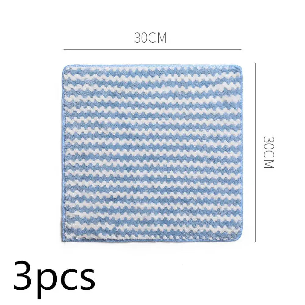 Super absorbent striped coral fleece kitchen cleaning cloth 30cm blue and white zigzag microfiber pattern