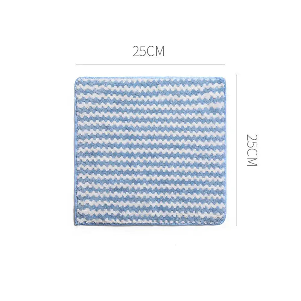 A square 25cm microfiber cleaning cloth with a soft blue and white zigzag pattern from super absorbent striped coral fleece kitchen cleaning cloths