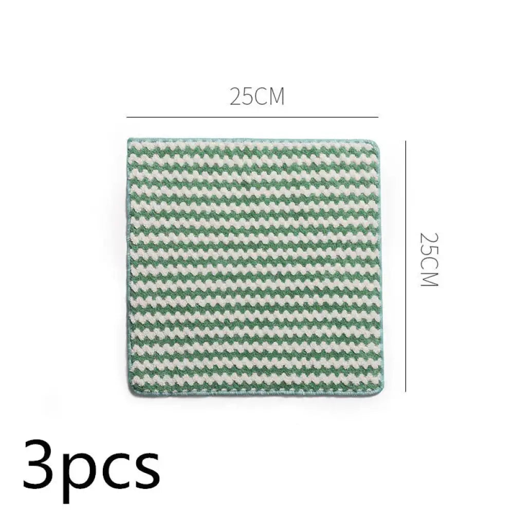 Square green and white woven coaster, 25cm, designed for use with super absorbent striped coral fleece kitchen cleaning cloths