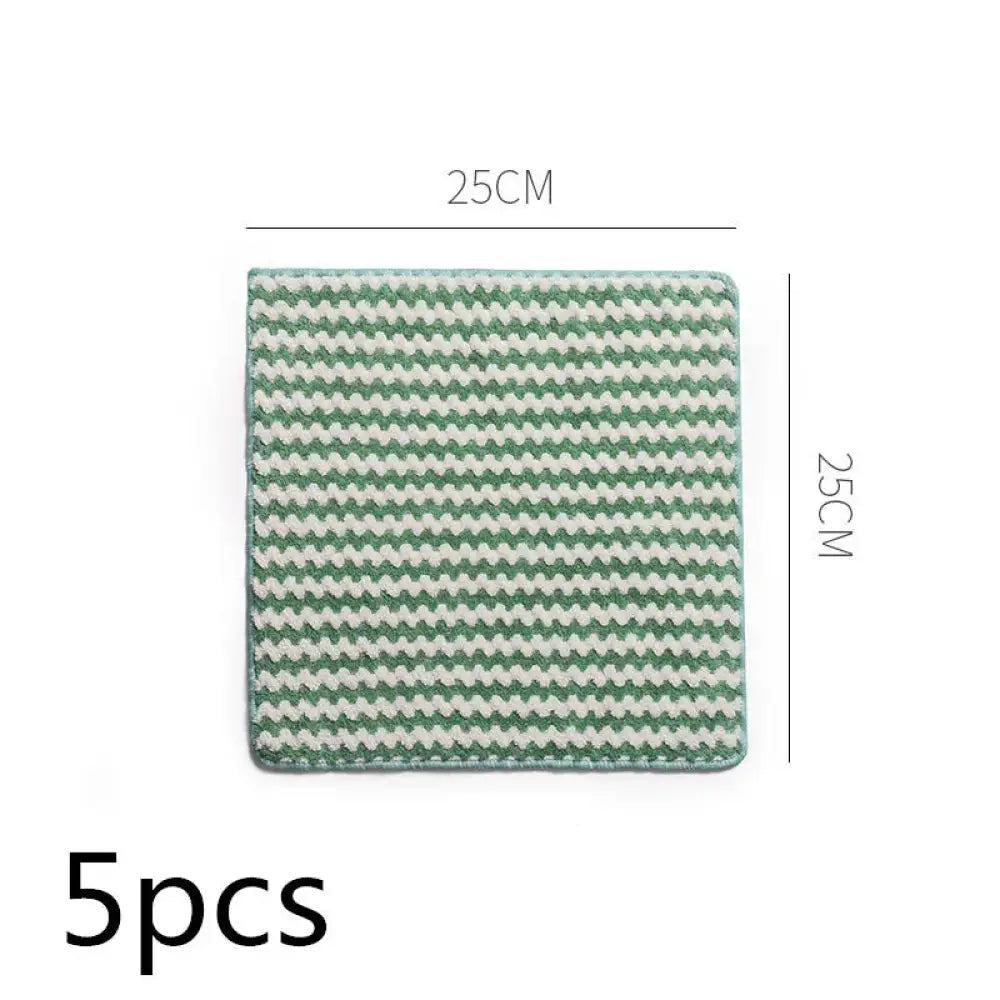 Square green and white woven coaster 25cm featuring super absorbent striped coral fleece kitchen cleaning cloth design