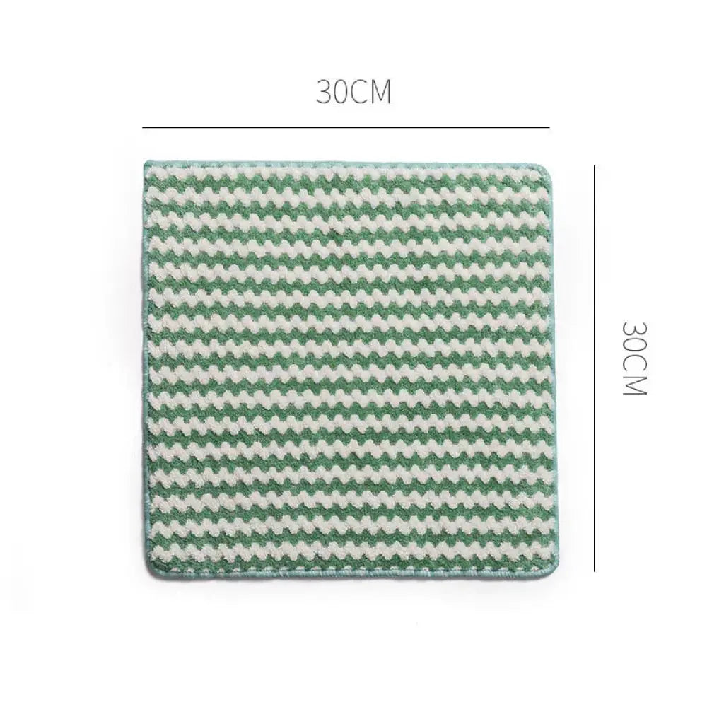 Super absorbent striped coral fleece kitchen cleaning cloth in square green and white woven mat design 30cm by 30cm