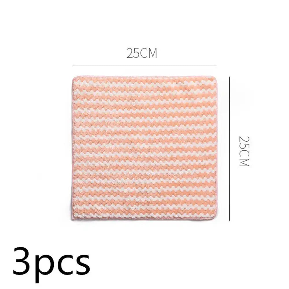 Super absorbent striped coral fleece kitchen cleaning cloth in soft peach and white plush fabric with zigzag pattern