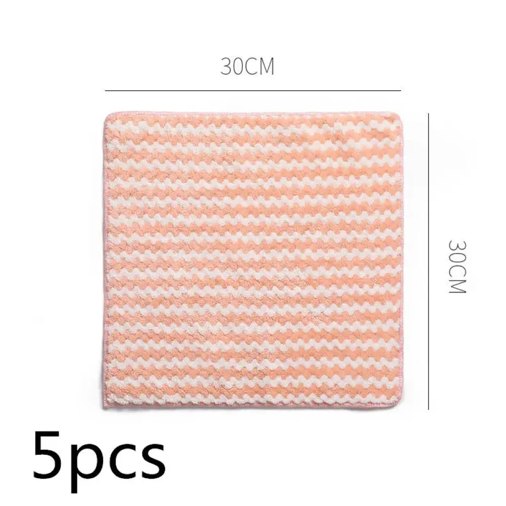 A soft peach and white zigzag-patterned microfiber cleaning cloth 30cm square super absorbent coral fleece kitchen cloth