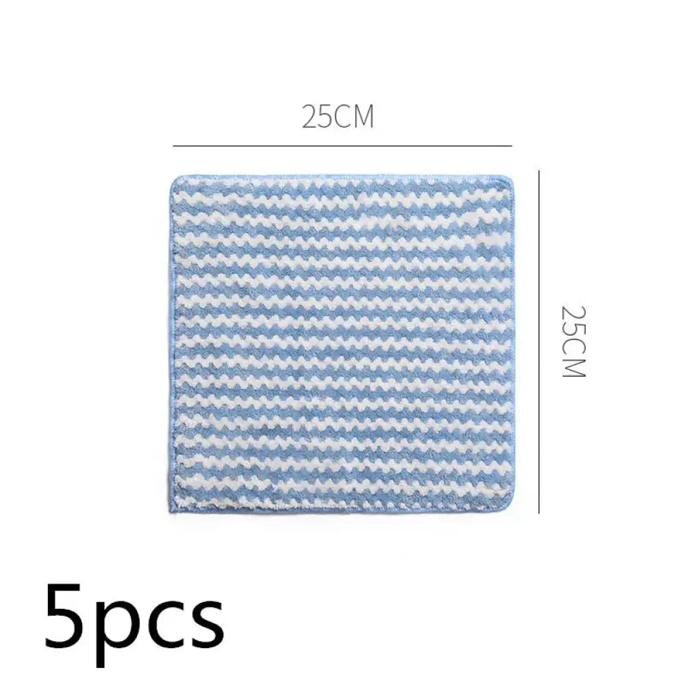 Super absorbent coral fleece kitchen cleaning cloth 25cm light blue white zigzag microfiber pattern