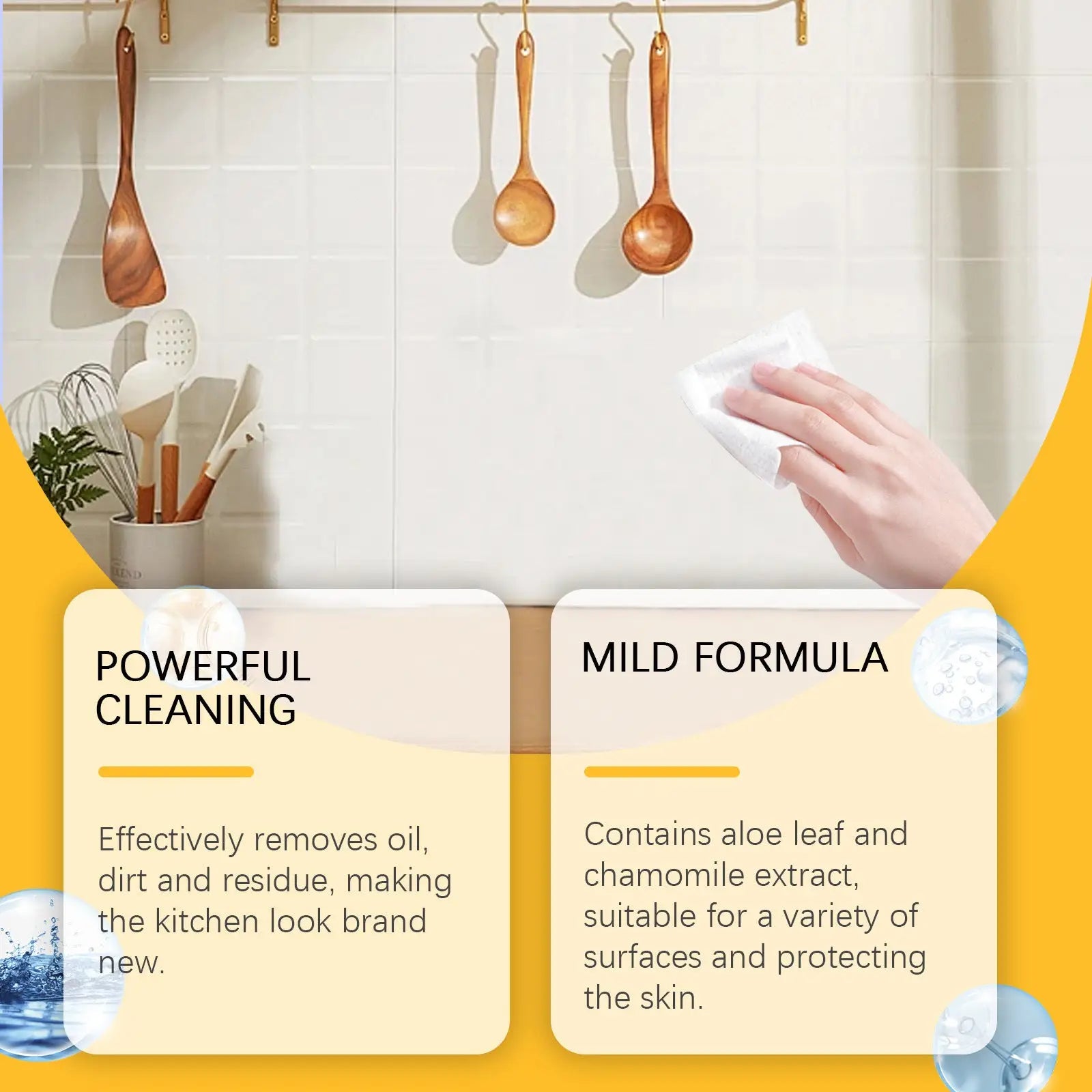 A white cloth from kitchen cleaning wipes multi purpose degreaser 40 count wiping down a clean kitchen surface