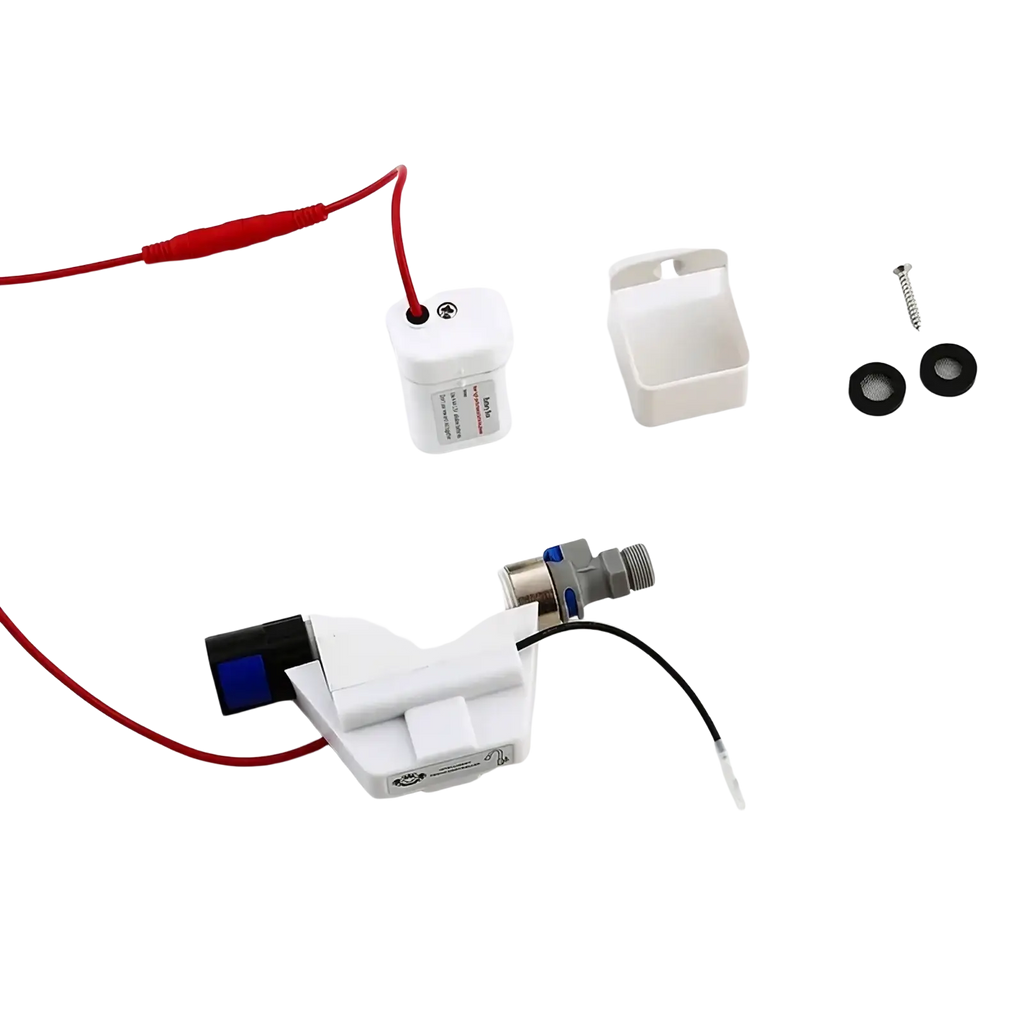 White Aogu brand kitchen faucet sensor replacement water pressure sensor with red black wiring and metallic threaded connections