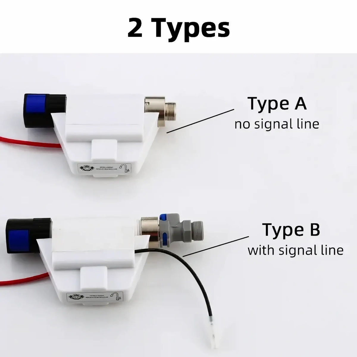 White plastic kitchen faucet sensor replacement part battery box with blue and black connectors and signal line visible