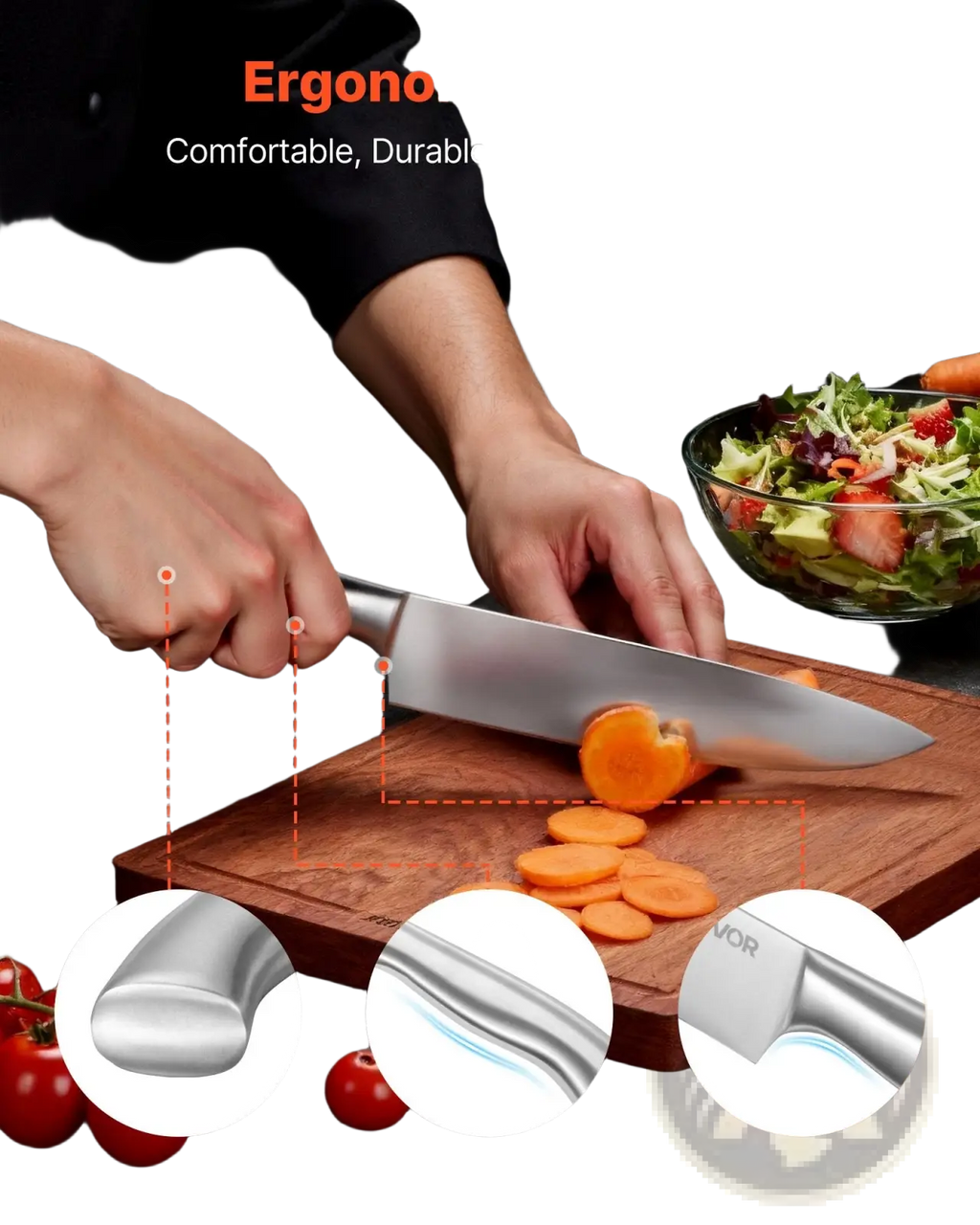A sleek stainless steel chef’s knife with ergonomic silver handle from kitchen knife set 15 piece german steel with block