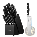 Black vevor kitchen knife set 15 piece with high carbon stainless steel blades and black handles with silver accents