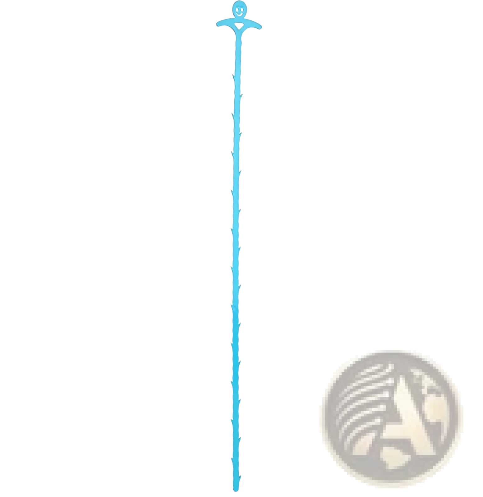 Turquoise plastic kitchen pipe dredging hook shaped like a stylized tree with smiling face 51cm drain snake