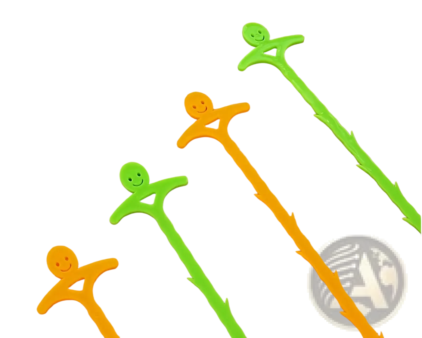 Brightly colored green and orange plastic kitchen pipe dredging hooks shaped like smiling drain snakes 51cm long