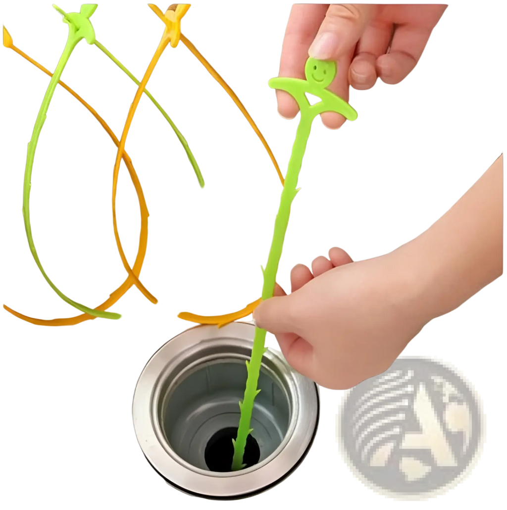 Bright green flexible silicone kitchen pipe dredging hook drain snake with smiling face design 51cm long