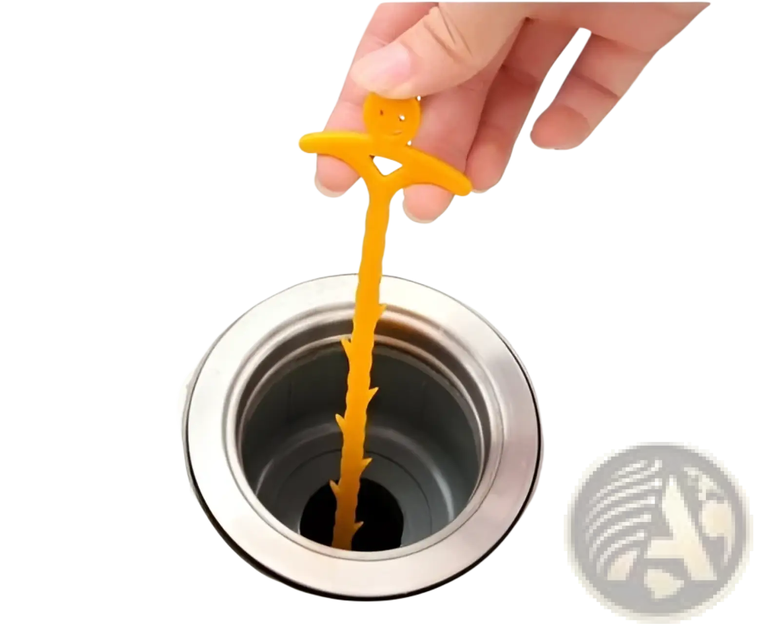 A bright yellow plastic kitchen pipe dredging hook with a cartoonish smiling handle 51cm drain snake