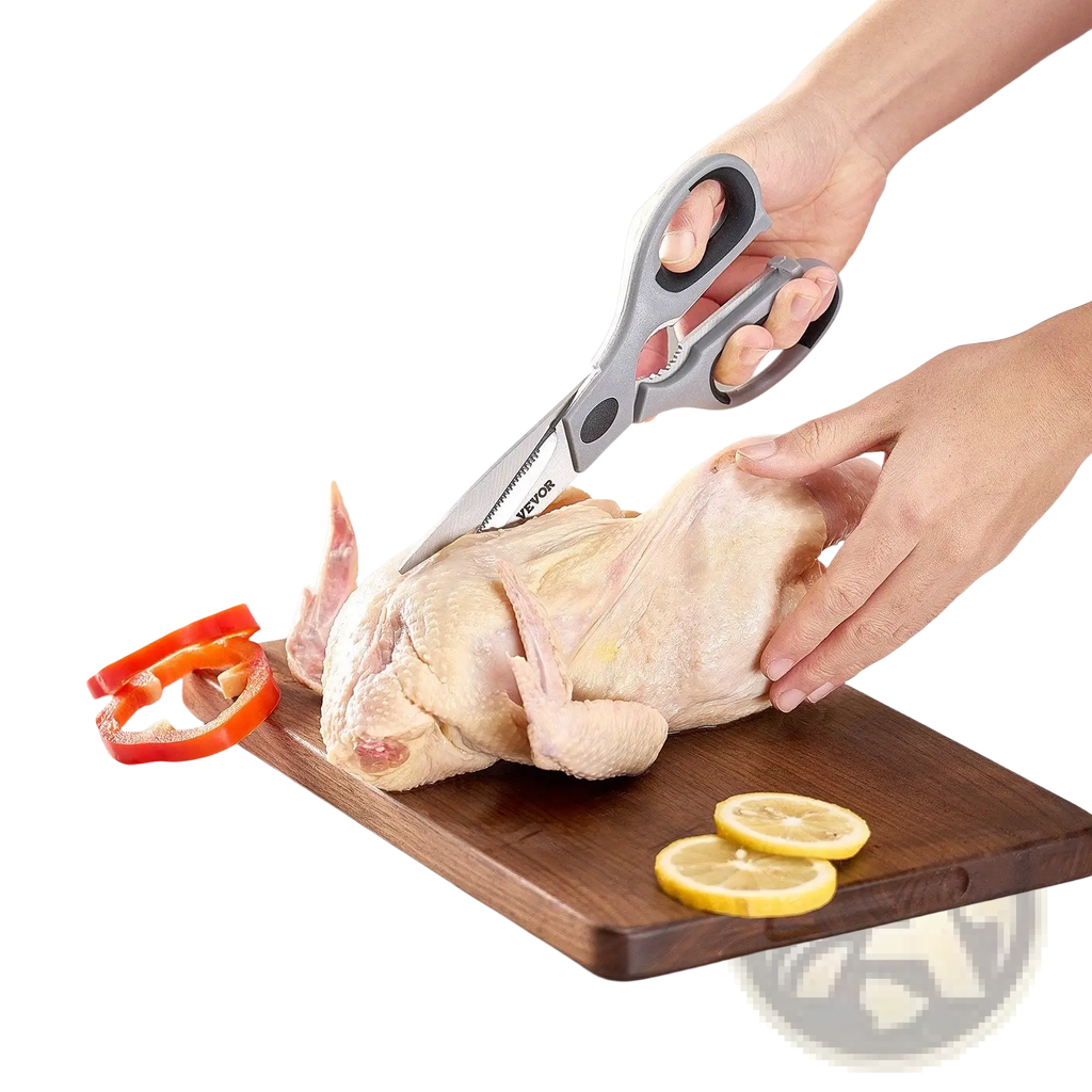 Gray and black kitchen scissors stainless steel shears with stainless blade designed for precision poultry cutting