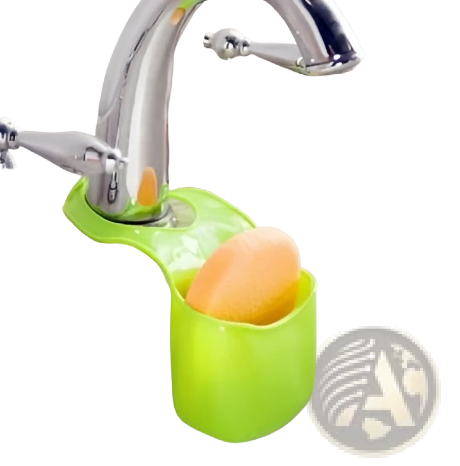 Bright green plastic kitchen sink drain basket hanging storage organizer with curved handle and cup-shaped basin