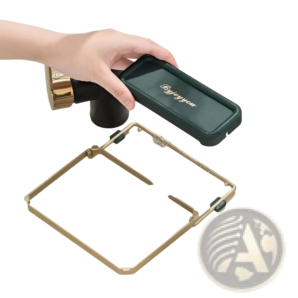Dark green textured silicone kitchen sink filter rack with gold metal frame and clear suction cups for mesh strainer bags