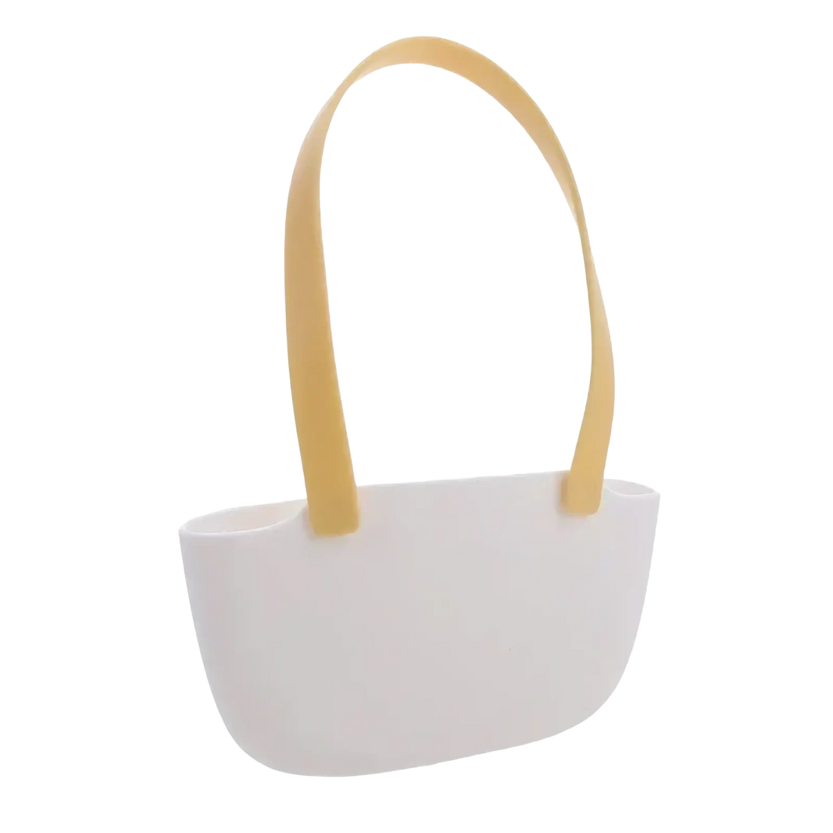 White silicone kitchen sink organizer hanging sponge caddy with yellow handles for countertop use