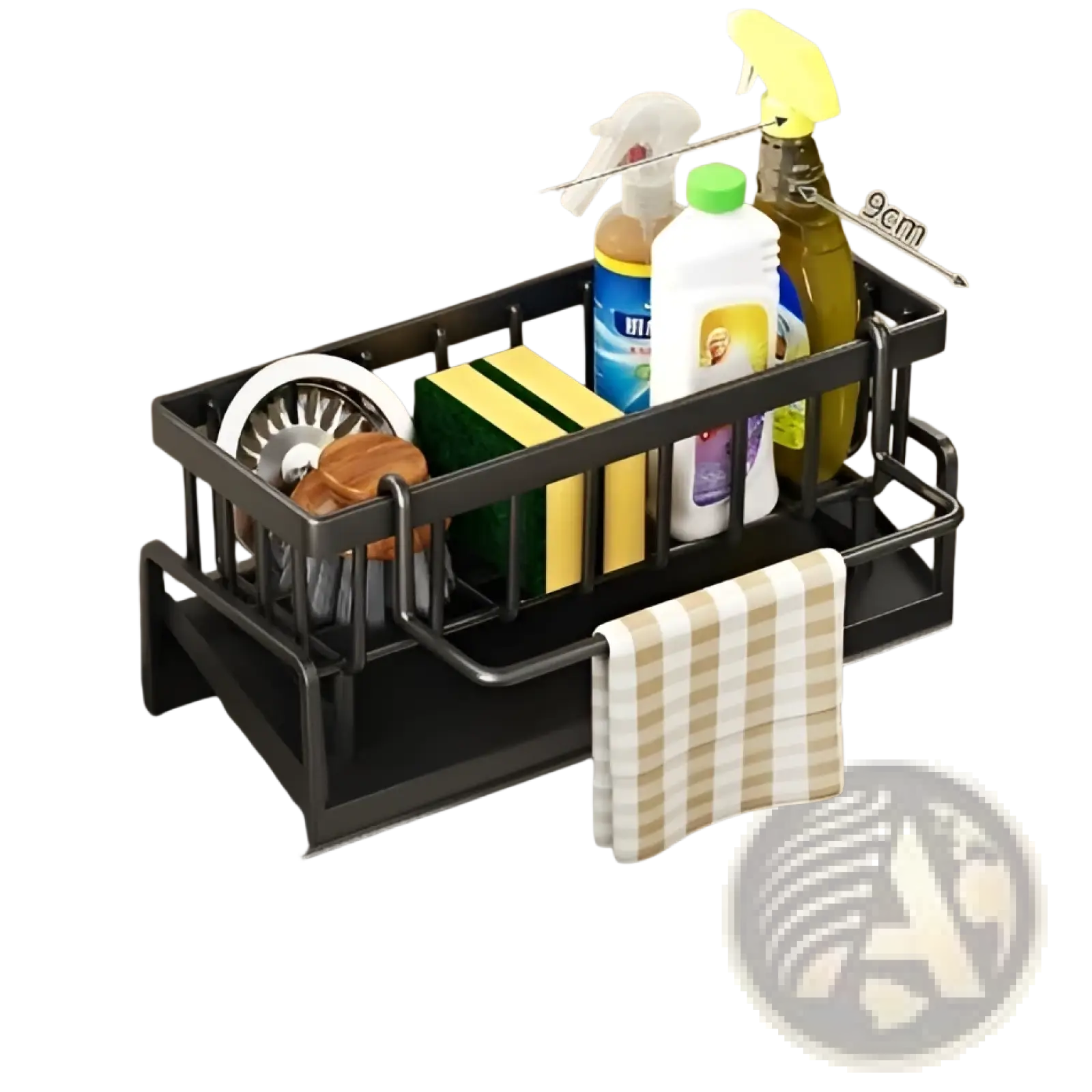 Elegant black rod-style kitchen sink storage rack made of thickened ABS material for stainless steel organization