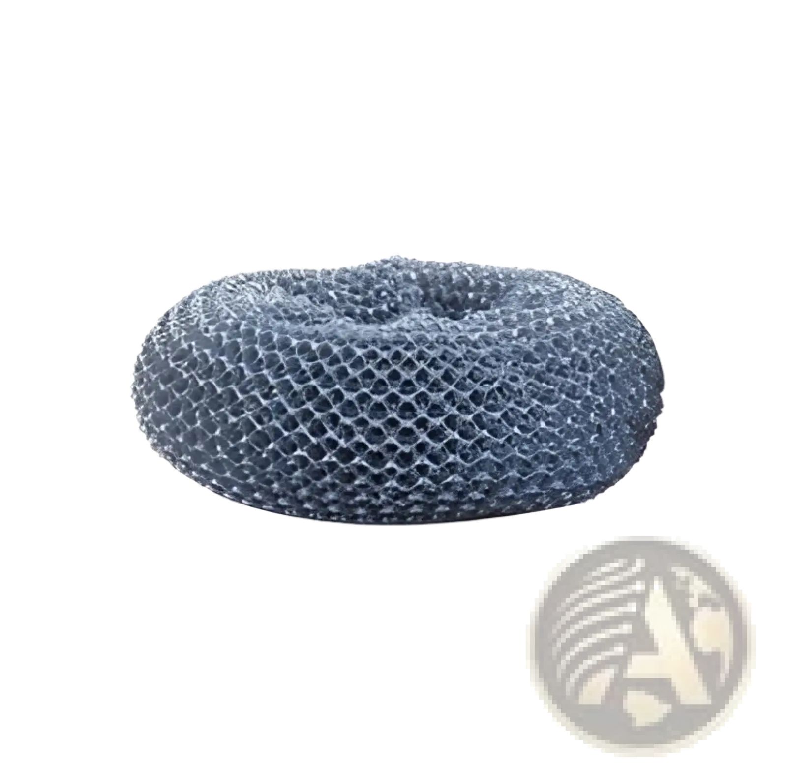 Blue mesh pet bed shown with kitchen soap dispensing palm brush and scrubber set for cleaning convenience