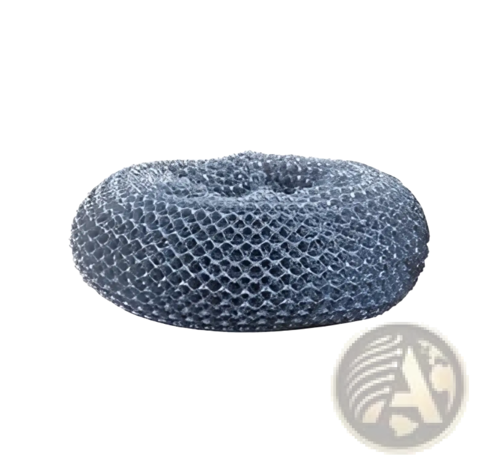 Blue textured pet bed with honeycomb pattern paired with kitchen soap dispensing palm brush and scrubber set