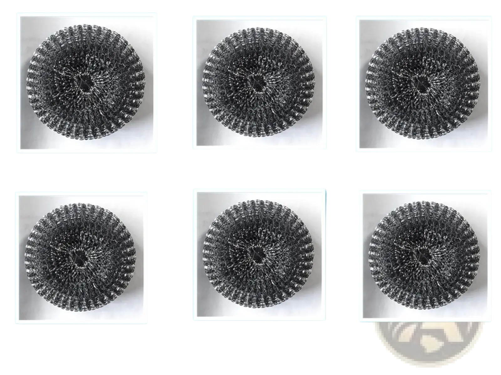 Black metal wire scrubber with circular mesh design from kitchen soap dispensing palm brush and scrubber set