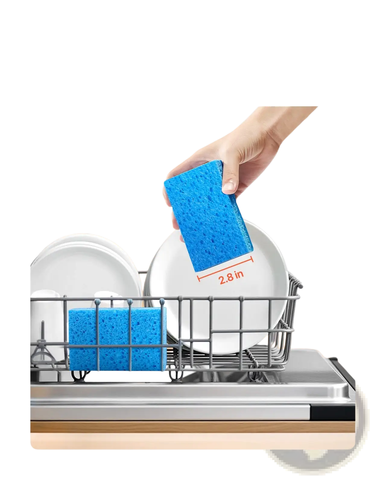 Blue rectangular kitchen sponge 2.8 inches durable shape-retaining dual sided cellulose scrub pad dishwasher safe