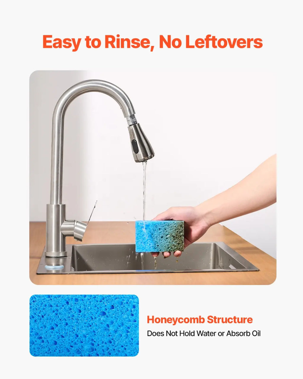 Blue kitchen sponge with honeycomb structure made of cellulose dual sided scrub pad for cleaning tasks