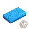 Bright blue rectangular kitchen sponge with textured porous cellulose surface and reinforced edges in 12 pack