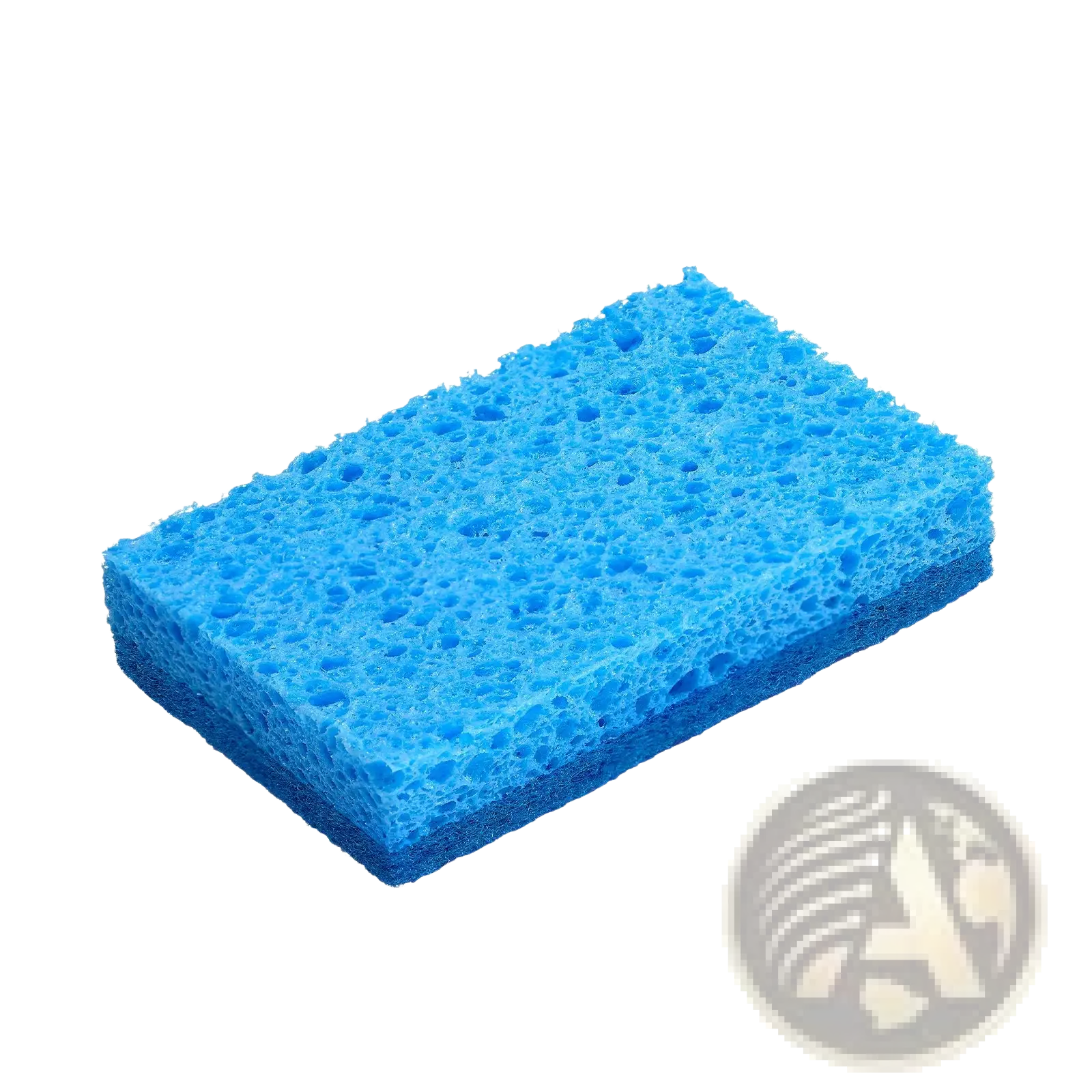 Bright blue rectangular kitchen sponge with textured porous cellulose surface and reinforced edges in 12 pack
