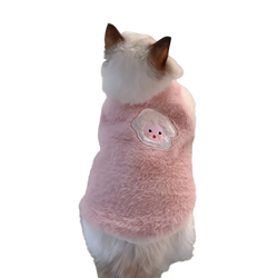 Pink fluffy cat sweater with cute embroidered mushroom patch ideal for kittens clothes and cats accessories