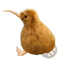 A plush kiwi bird keychain soft stuffed animal with brown fur, long beige beak, and white feet