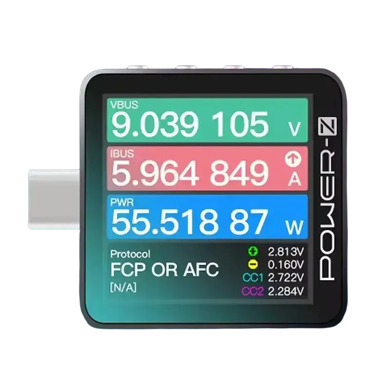 Black km003c chargerlab usb pd3.1 power tester with digital display showing protocol pps 50v voltage current wattage