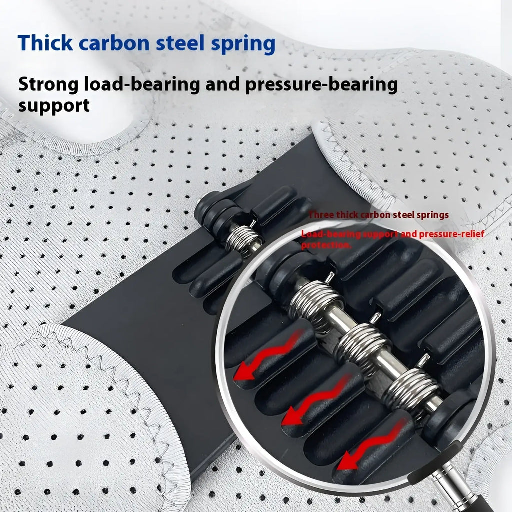 Black and silver ergonomic knee booster support with thick carbon steel springs for climbing and running use
