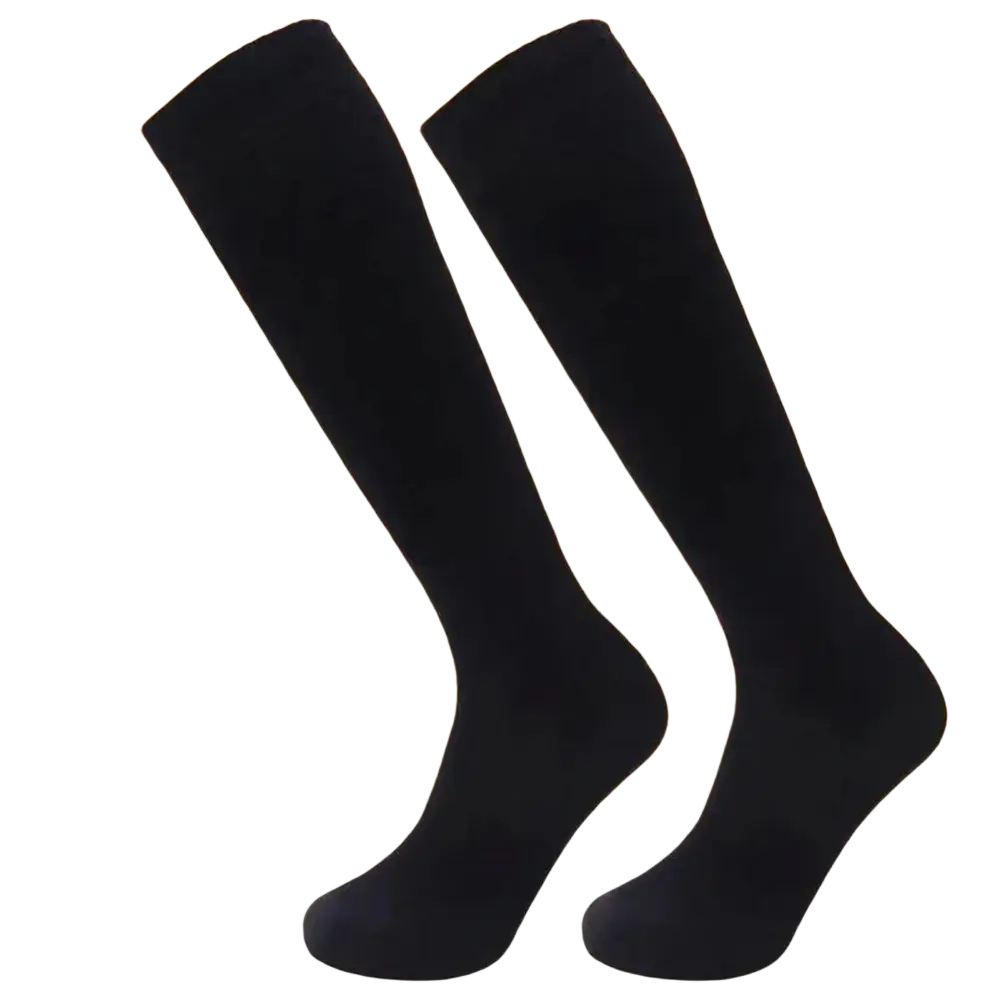 Black knee long socks with plush insulated cotton lining for warmth and longer stocking compression in winter use