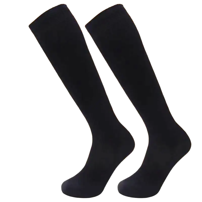 Black knee long socks with plush insulated lining made of wool for warm longer stocking use in extreme cold weather