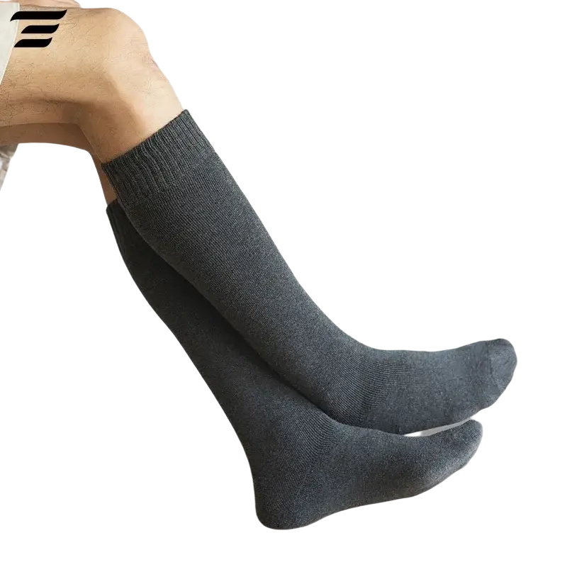 Dark gray knee long socks with ribbed knit and plush wool lining for warmth ideal for winter use