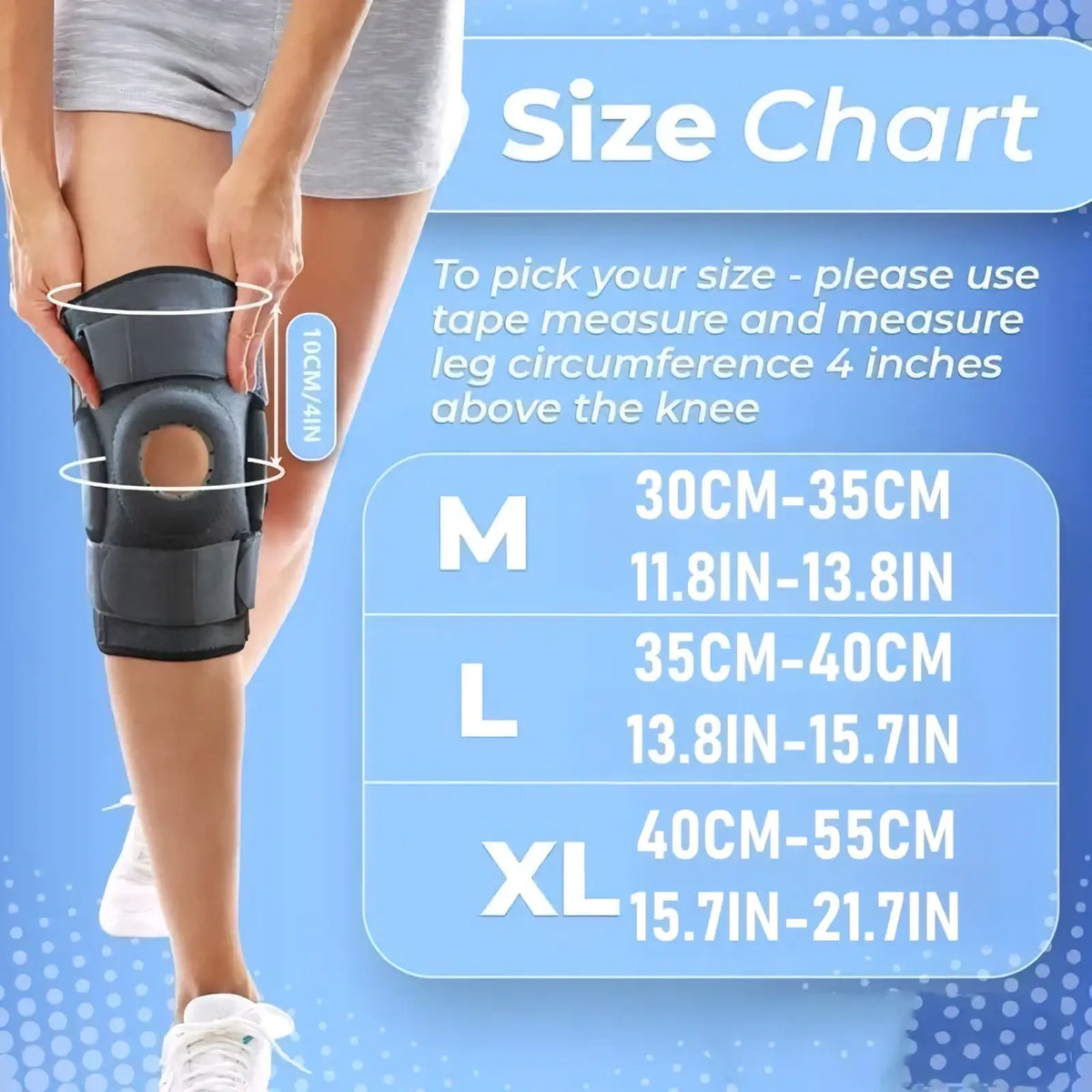 Black knee support brace with adjustable straps and central circular kneecap opening for sports compression