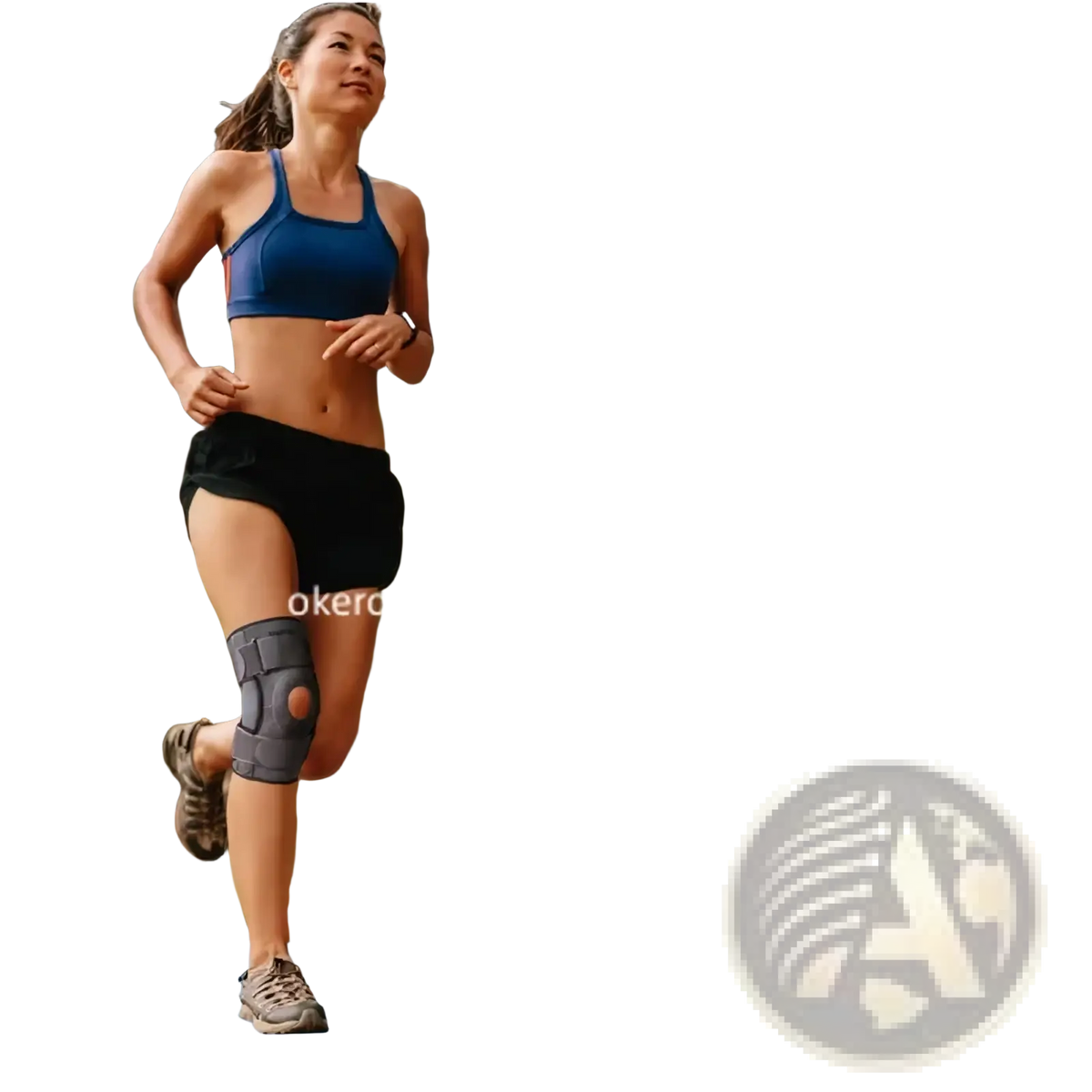 Gray knee support brace with adjustable sports compression and circular kneecap cutout for joint stability and pain relief