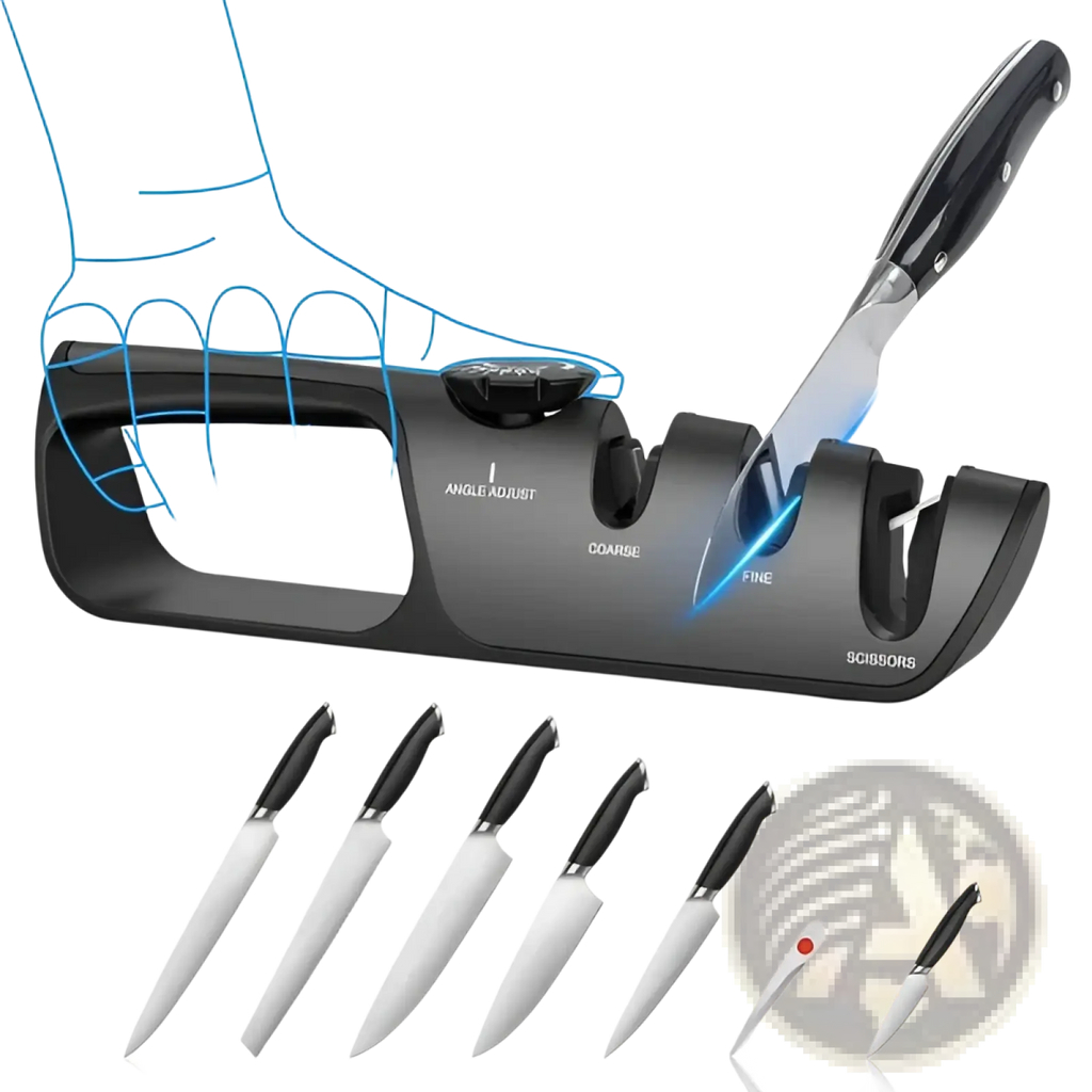 Black electric knife sharpener 5 in 1 with adjustable angle and coarse fine settings for knives and scissors sharpening