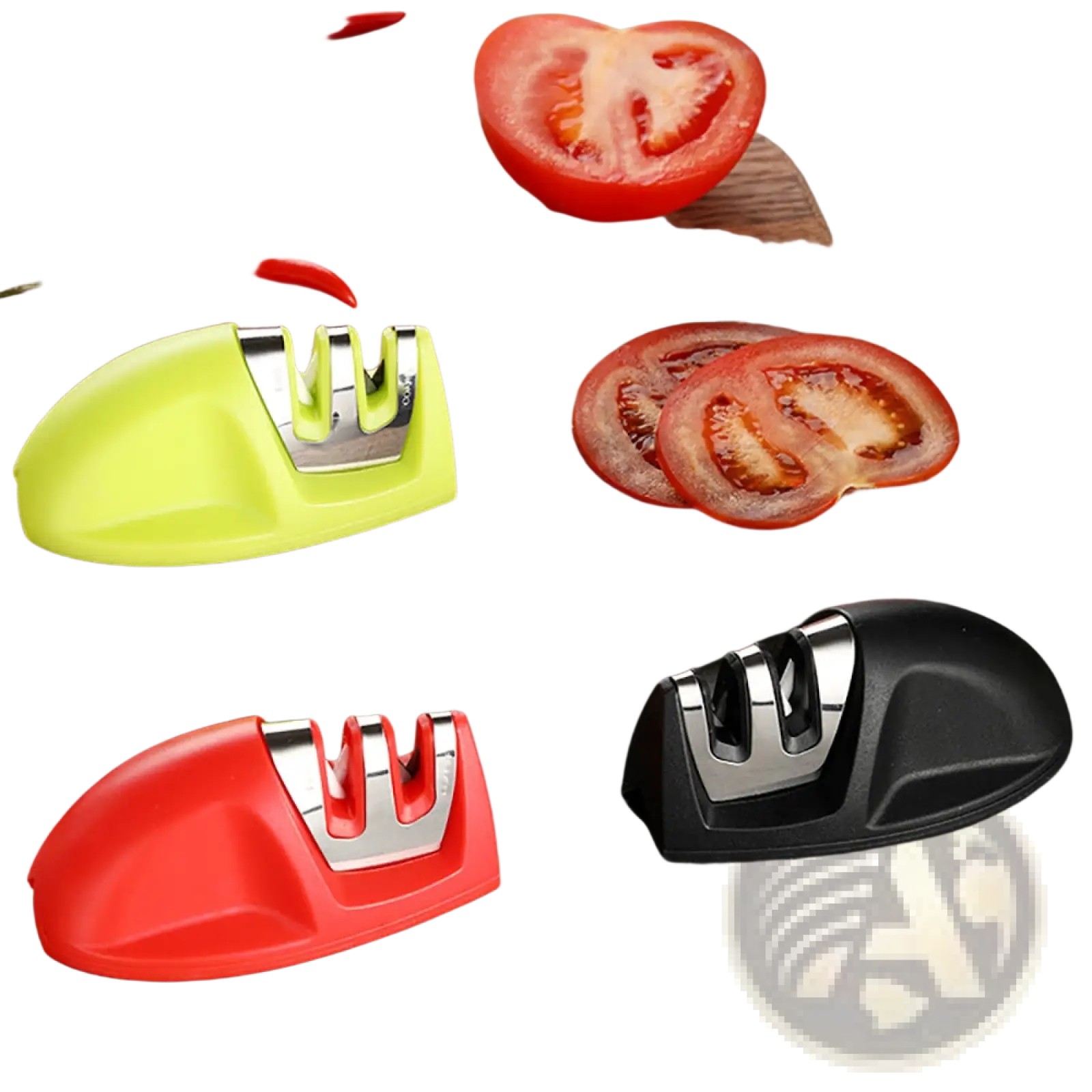 Bright lime green portable 3 slot mouse knife sharpener with metallic sharpening surface for efficient blade sharpening