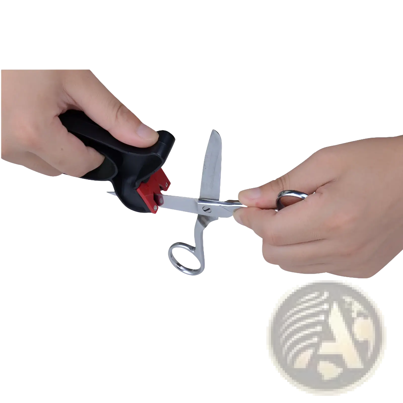Black and red handheld metal knife sharpener and scissor sharpening kitchen tool sharpening silver scissors