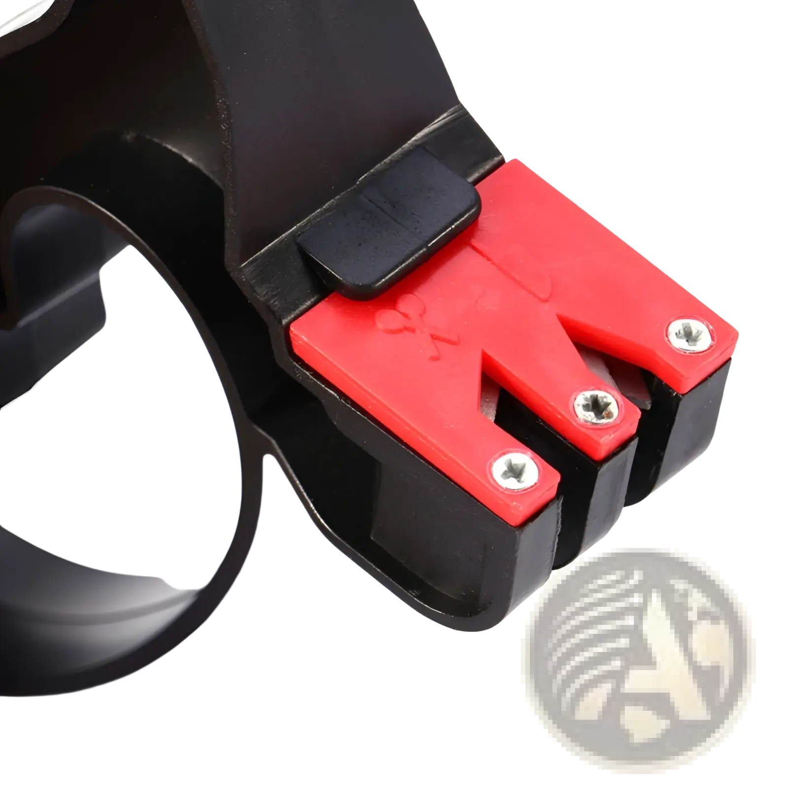 Black and red dual-sided knife sharpener with sturdy plastic body for knives and scissors sharpening in kitchen use